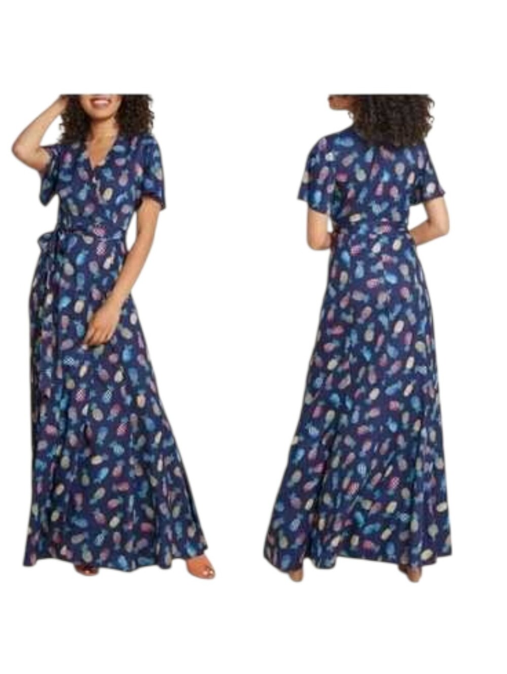 Hutch Anthropologie High Low Pineapple Wrap Maxi Dress In S